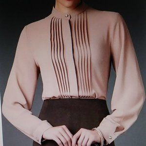 Koan Daily Elegant Stand Collar Top Pink Nude Long Sleeve Blouse Small